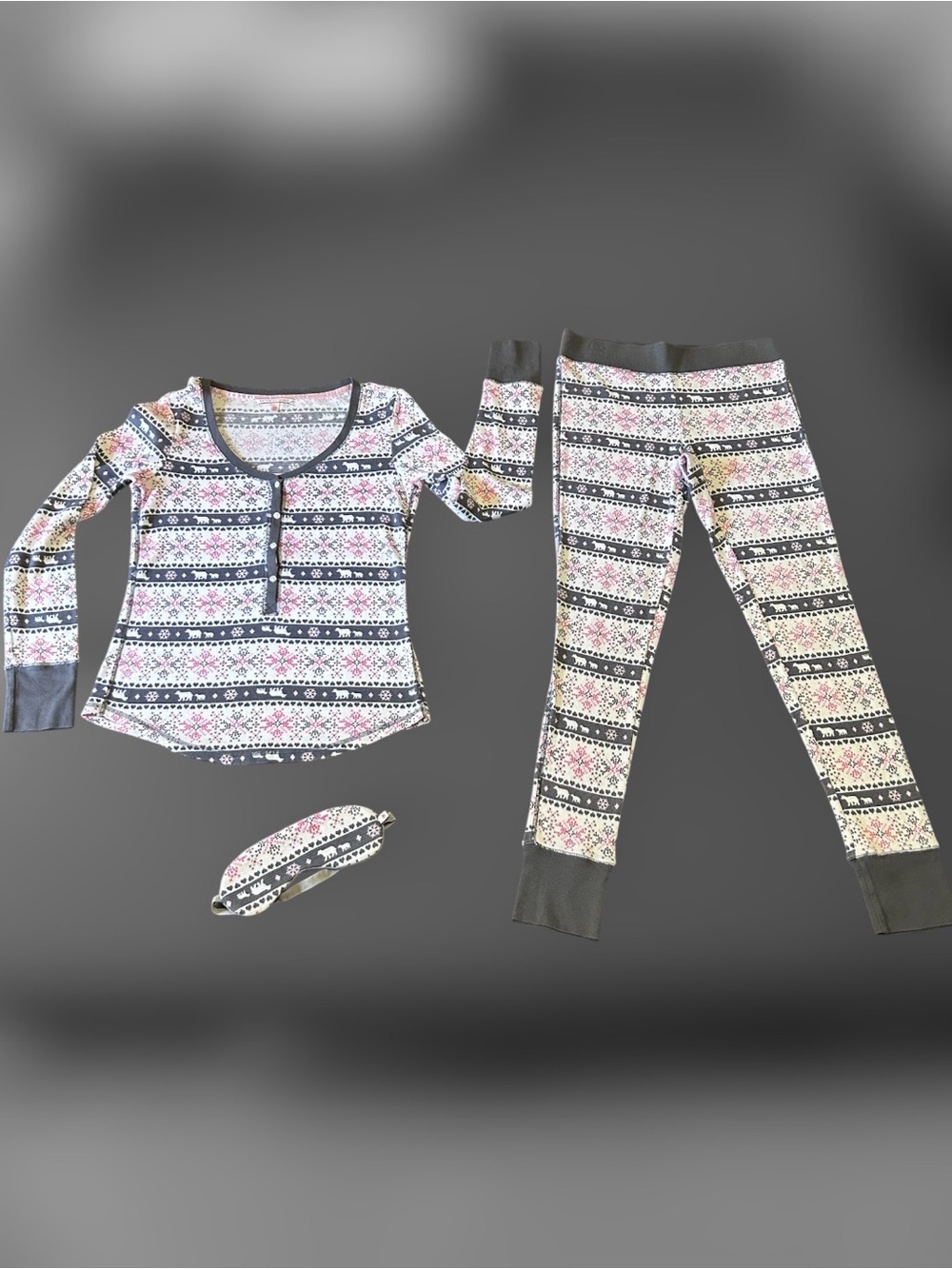 Victoria's Secret Thermal Fair Isle 3-pc Pajama Set | Long Jane PJs Waffle Knit